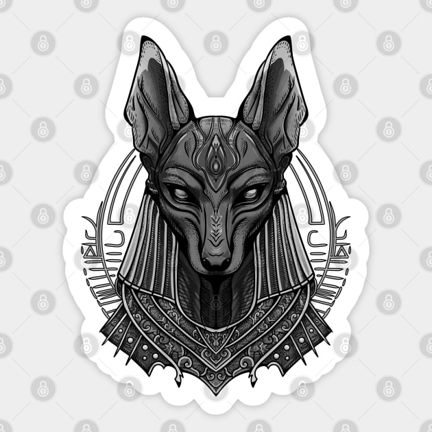 Anubis God of Death Egypt Black Artwork With Detail Drawing Vector Illustration Sticker by eijainspire